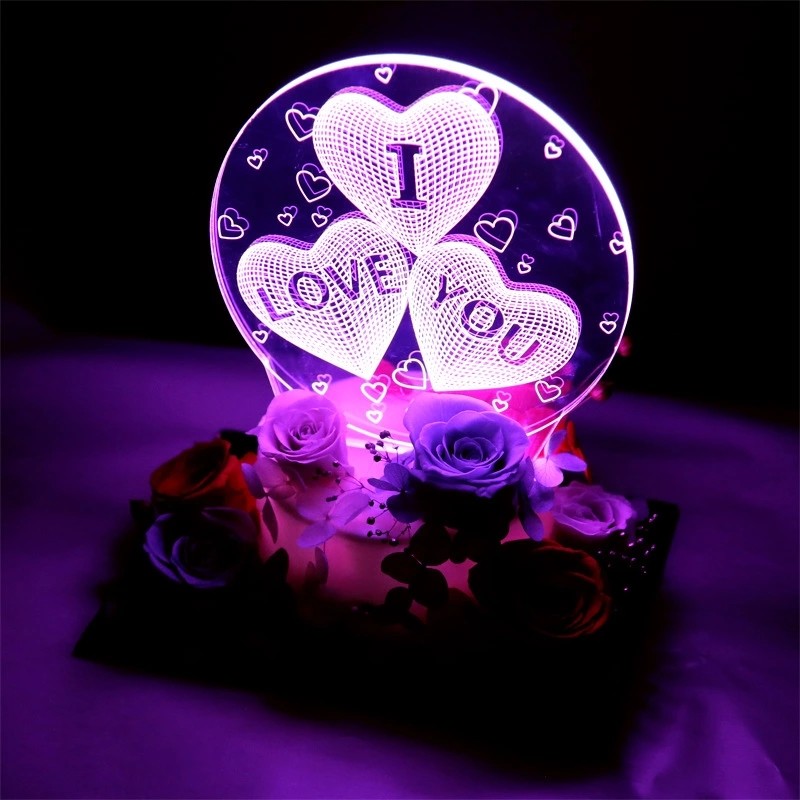 Preserved flower with 3D light real infinity flower gift Natural Fresh flower rose