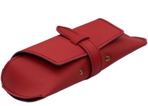 China Red Belt Closure Leather Glasses Pouch factory