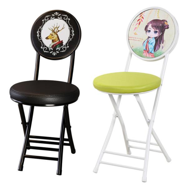 Outdoor Furniture Portable Folding Metal Frame Leather Round Stool Chair with