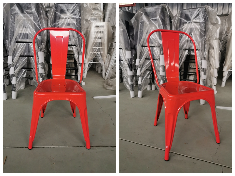 Household Stackable Metal Dining Chair Orange Vintage Metal Bistro Chairs