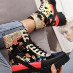 BSCI Lace Up Flat Leather Ankle Boots Rubber Bottom Womens Flat Combat Boots