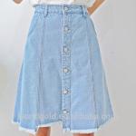 Women A-LINE High Waist Long Denim Skirt With Bottom Buttons Closed
