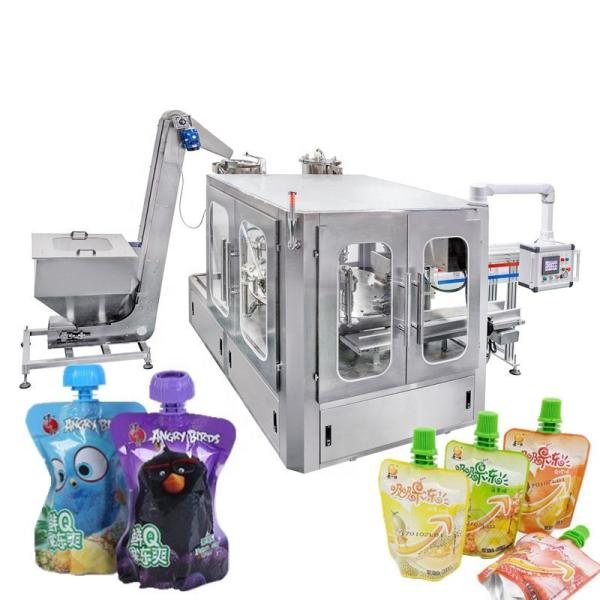 PLC Controlled Spout Pouch Filling Capping Machine with Automatic Bag Mouth Sanitizer