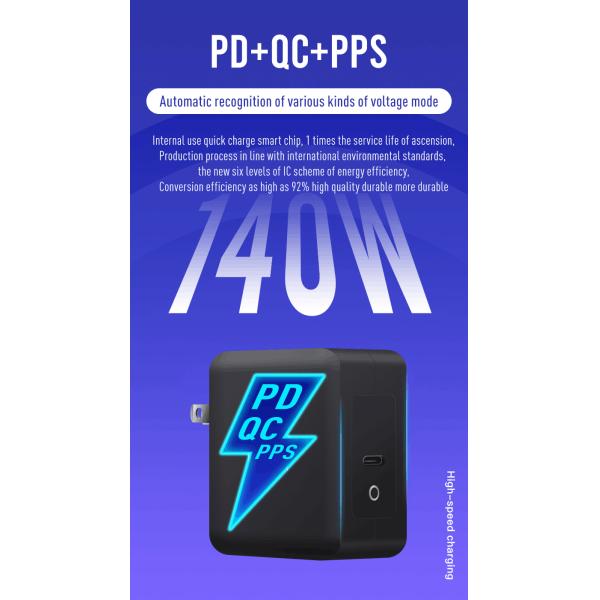 140W US 2-Pin USB-C GaN Charger for Laptop and Mobile