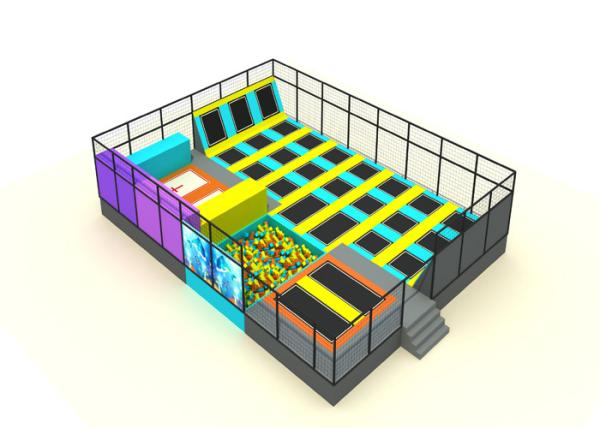 Primary School Kids Trampoline Park Galvanized Steel Pipe And Nylon Mesh