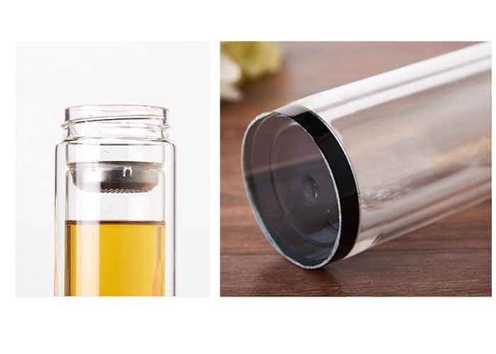 Double Wall Fancy Glass Water Bottles For Tea SGS CE Certification