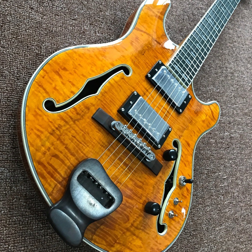 F Hole Hollow Body Electric Guitar with Ebony Fingerboard Chrome Hardware free shipping