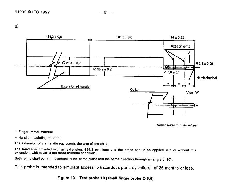 IEC61032 Children Safety Small Test Finger Probe 19