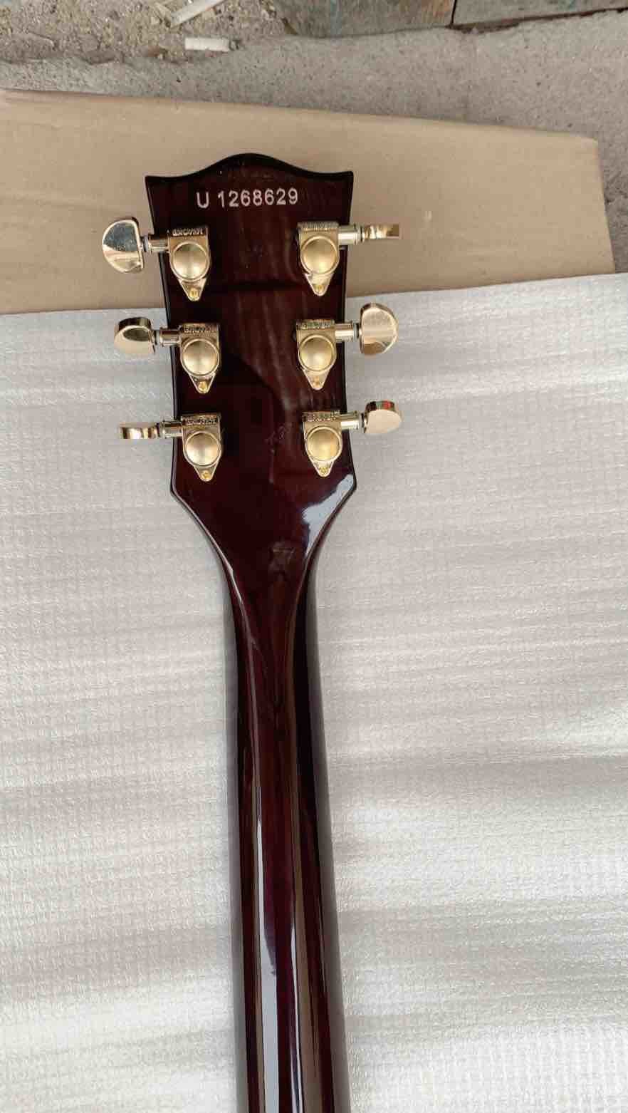 Custom Made Semi-Hollow Jazz Electric Guitar with Gold Hardware in Wine Brown