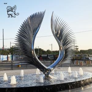 China BLVE Stainless Steel Angel Wings Sculpture Metal Abstract Modern Art Outdoor Hotel Water Fountains on sale