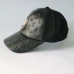 Metal Skull Design Womens Leather Baseball Hat With Hole Waterproof