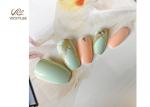 Coffin Artificial OEM Mint Green Fake Nails Press On Crystal Stone