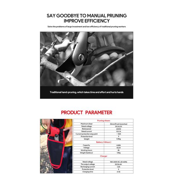 Swansoft 35mm 43.2V Lithium Battery Portable Electronic Pruning Shear