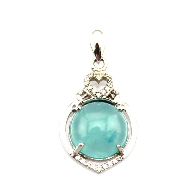 Women Jewelry 925 Silver Blue Chalcedony Cubic Zirconia Pendant Necklace (PSJ078)