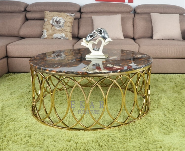 Specific Use Modern Golden Base Marble Round Center Table for Lobby