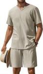Customised Logo Casual Beach Shorts 2 Pieces Men Henley Shirt