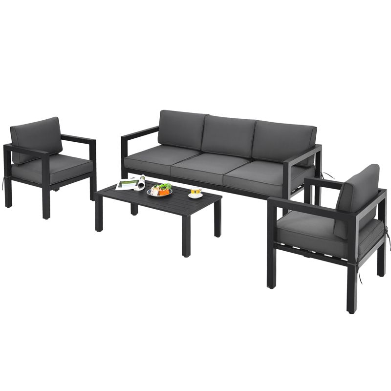 AJUNION 4 Piece Patio Furniture Seating Set Aluminum Outdoor for Modern Design Style