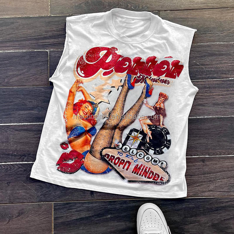 Custom Logo Silk Screen Print Sleeveless T Shirts for Men 100% Cotton Crew Neck Tank Tops