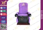 Push Back Purple Fabric Arm Top Cinema Theater Chairs With Cup Holder
