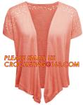 Full Needle Waved Blanket Women's Cardigan, Novelty Stitch Long Sleeve Pointelle