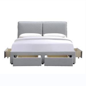 China Light Grey Linen Tufted Storage Bed 180x200cm Double Air Bag Headboard With Four Drawers factory