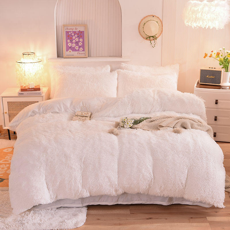 4 Piece Multi Color Bedding Sheet Set for Kids Girl's Room in Fur Velvet Fluffy Plush