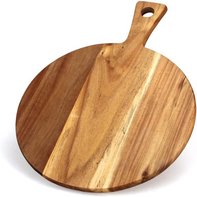 China Round Serving Acacia Wood Cutting Board With Handle factory
