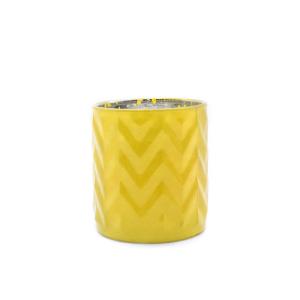 China Yellow Cylinder Corrugated Glass Candle Cups With Aluminum Cap factory