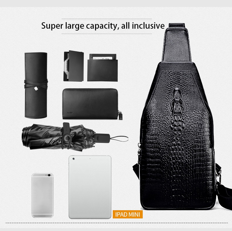 Men's Fashion Crossbody Chest Bag with Alligator Pattern and PU Leather Material