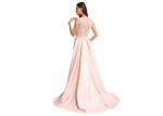 Pink Lace Embroidered Long Wedding Dresses With Patches Sewing Logo Or Pattern