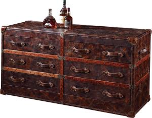 China Full Top Genuine Leather Storage Trunk 1.7M Length 6 Drawers For Office / Home factory