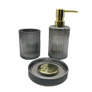 China Three-Piece Set Glass Bathroom Accessories Modern Style With Ion Nickle Plating factory