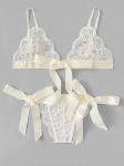 V-Neck Open Back 3XL 4XL Plus Babydoll Lingerie White Bodysuit Sling Lace