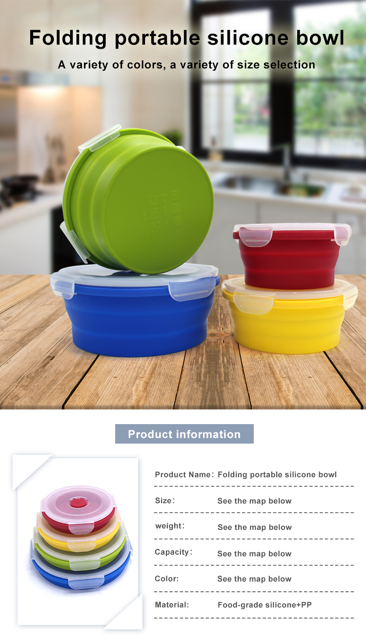OEM Microwavable Collapsible Silicone Bento Box With Airtight Lid