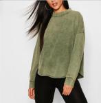 Drop Shoulder Slogan Embroidery Sweatshirt Blank Camo 100% Cotton Womens