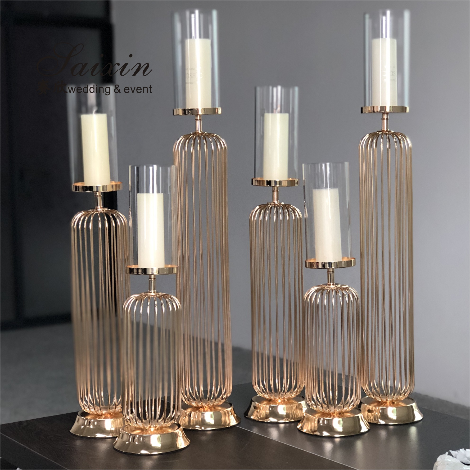 Wholesale chic iron laciness votive set gold candle holder for wedding table centerpieces