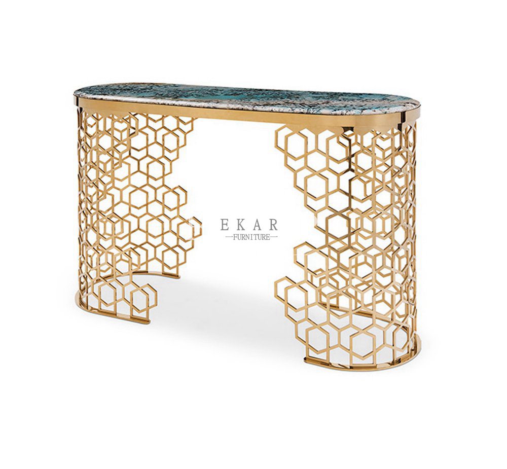 Deluxe European Stainless Steel Marble Top Hallway Console Table W003H8