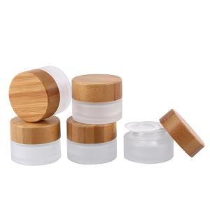 China Lotion Bamboo Cover 15g 20g Frosted Glass Cream Bottle factory