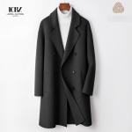 Men's Autumn Winter Lapel Turn-down Collar Double-Breasted Long Slim Woollen
