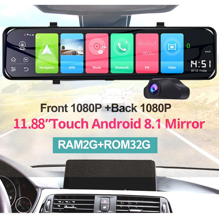ADAS 12Inch Car DVR Wdr Full Hd 1080p Camera Camcorder WIFI Android 8.1 Stream Drive Video