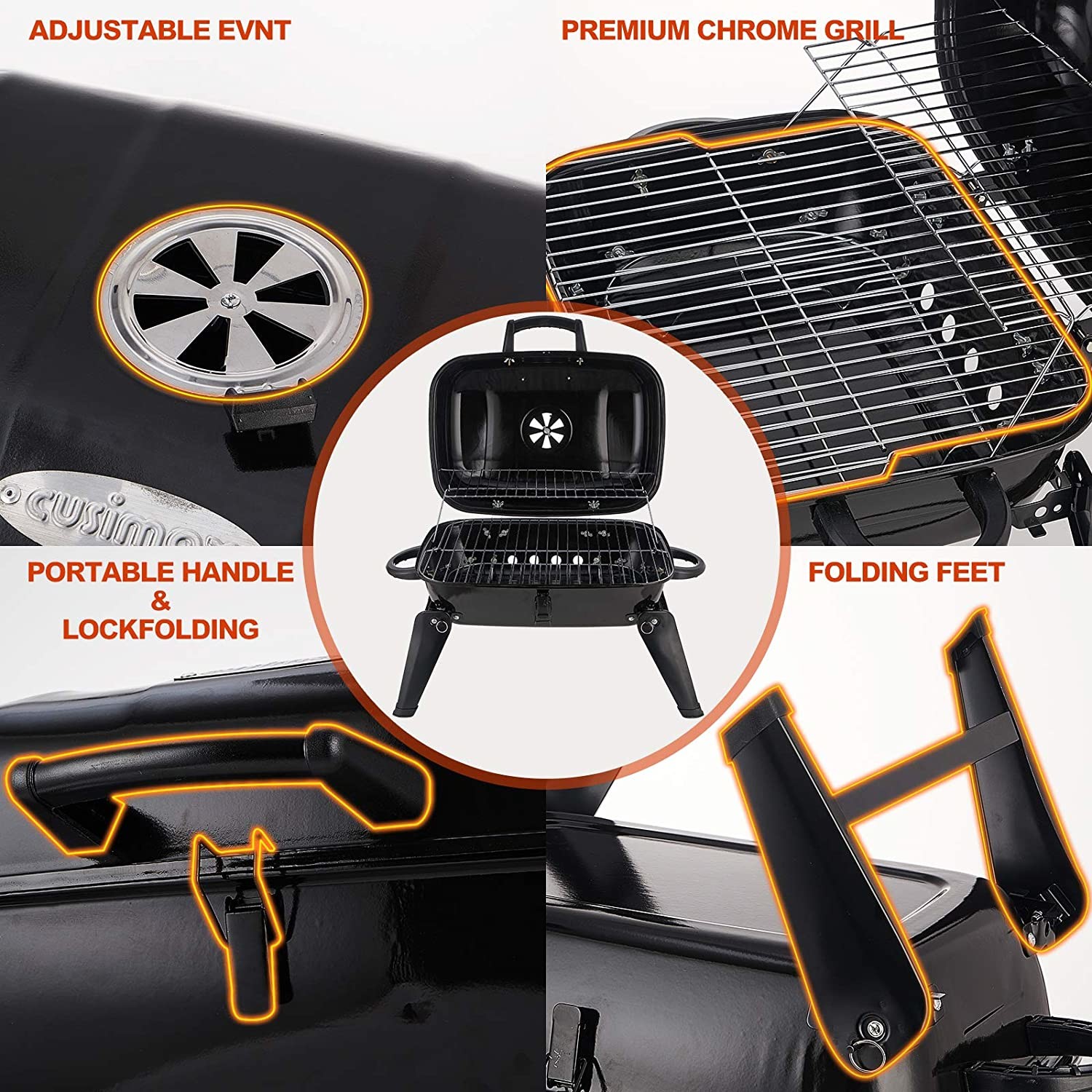 Black Steel Folding Portable Charcoal Fire Pit Barbeque Camping