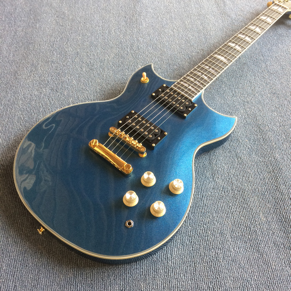 Custom Grand Electric Guitar in Metallic Blue with Gold Hardware