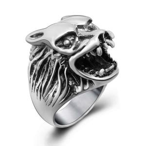China Fashion 925 Silver Plated Stainless Steel Engraved Wolf Vintage Old Ring (SA385) factory