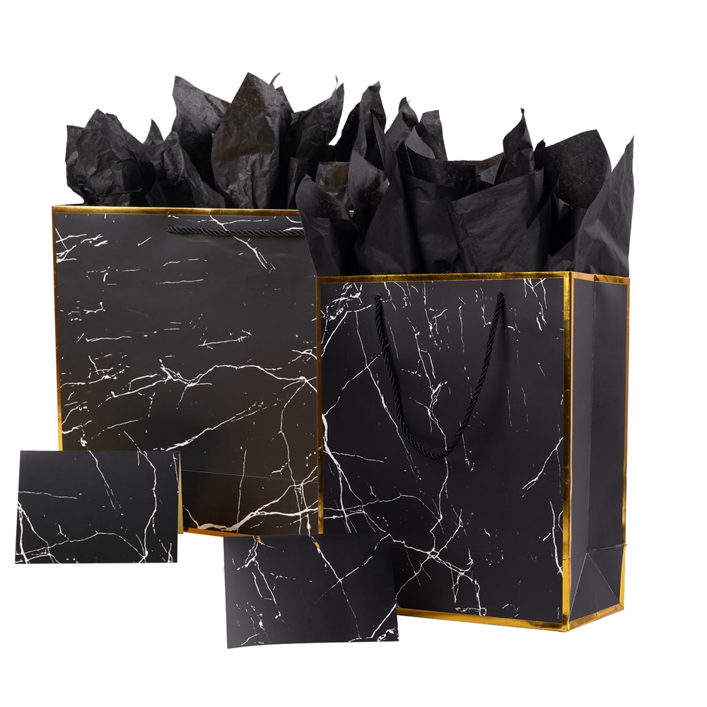 Custom Print Luxury Eco Marble Black Gold Boutique Gift Carry Paper Bags for Other Tokens