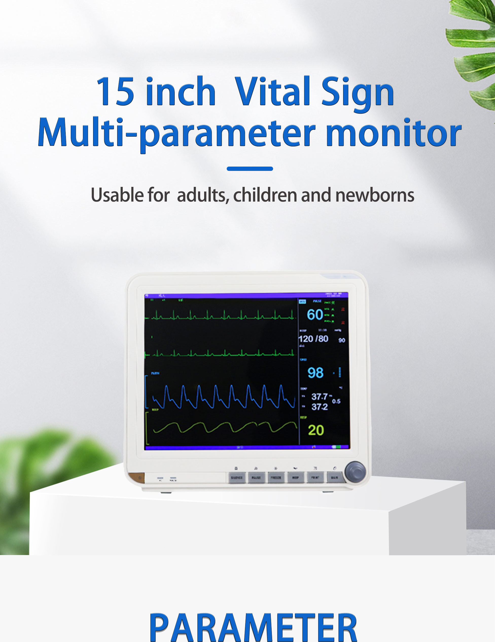 Reliable Multi Parameter Patient Monitor PM-9000 15 Inch Optional Mobile Cart