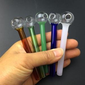 China Borosilicate Glass Smoking Pipe / Smoking Oil Burner Pipes 10cm Round Shape factory
