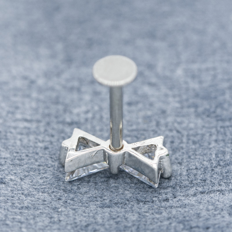 ODM Bow Knot Top Lip Piercing Labret Double Clear Triangle Zircon Gems