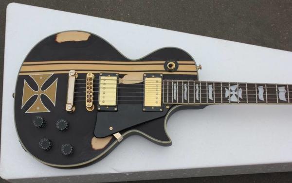 BLACK ESP style solid body guitar,gold hardware,single cutaway Tuneomatic