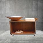 Wood/Charcoal Fuel Steel BBQ Grill with Square Design and Wood Storage