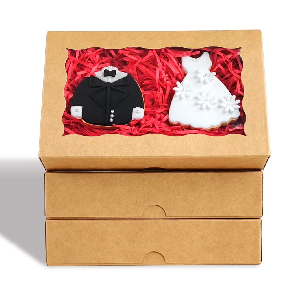 Kraft Paper Box With Clear Display Window For Packaging Macarone Cake Foldable Design